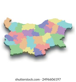 Mapa isométrico en 3D de Bulgaria con fronteras de regiones