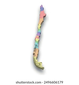 3d isometric colored map of Chile with borders of regions