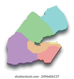 3d isometric colored map of Djibouti with borders of regions