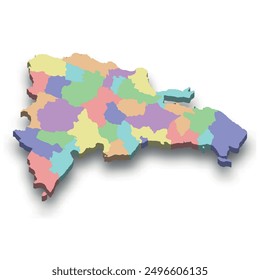 3d isometrische farbige Karte der Dominikanischen Republik mit Grenzen von Regionen