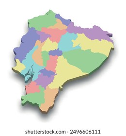 3d isometric colored map of Ecuador with borders of regions