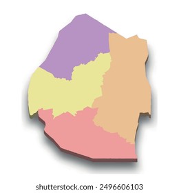 3d isometric colored map of Eswatini with borders of regions
