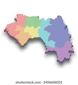 3d isometric colored map of Guinea with borders of regions