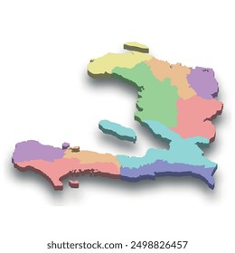 3d isometric colored map of Haiti with borders of regions