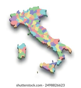 3d isometric colored map of Italy with borders of provinces