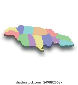 3d isometric colored map of Jamaica with borders of regions