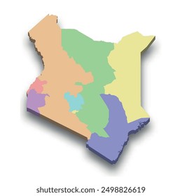 3d isometric colored map of Kenya with borders of regions
