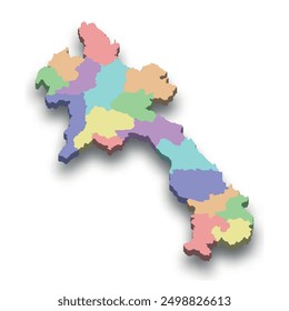 3d isometric colored map of Laos with borders of regions