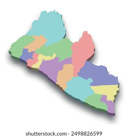3d isometric colored map of Liberia with borders of regions