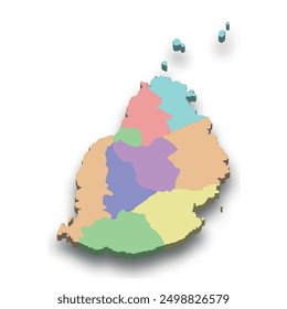 3d isometrische farbige Karte von Mauritius mit Grenzen von Regionen