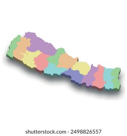 3d isometrische farbige Karte von Nepal mit Grenzen von Regionen