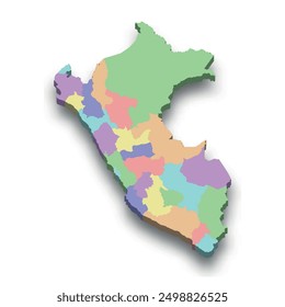 3d isometric colored map of Peru with borders of regions