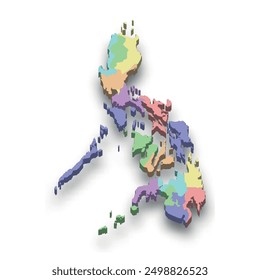 3d isometric colored map of Philippines with borders of regions
