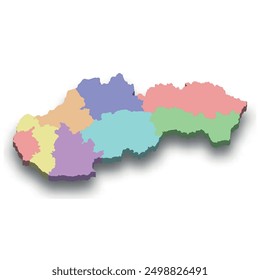 Mapa isométrico 3D de color de Eslovaquia con fronteras de regiones
