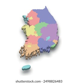 3d isometric colored map of South Korea with borders of regions