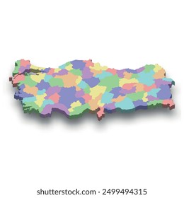 3d isometric colored map of Turkey with borders of regions