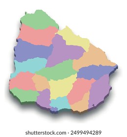 3d isometric colored map of Uruguay with borders of regions