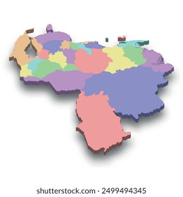 3d isometrische farbige Karte von Venezuela mit Grenzen von Regionen