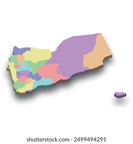 3d isometric colored map of Yemen with borders of regions