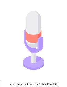 3d isometric colorful vector illustration of microphone for web designs representing media service and broadcast concept isolated on white background