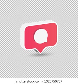 3d isometric comment icon on a red pin isolated on transparent background - vector