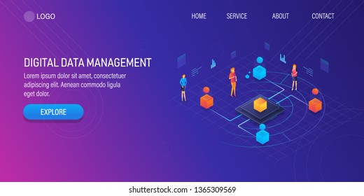 3D, Isometric concept for Digital data management, Social data, People digital communication, vector banner template