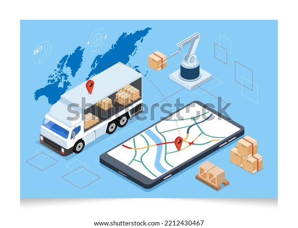 3D\
isometric concept of Global logistic network and Smart Logistics\
with Delivery, transport, export, import, cargo and more. \
Easy to\
edit and customize. Vector illustration EPS\
10