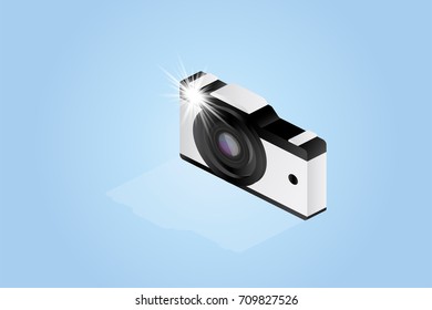 3D isometric concept. Photo camera on a white background. Vector illustration EPS 10