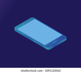 3D Isometric concept of smartphone, mobile phone. Digital gadget, isolated on blue gradient background. Isometric flat design. Vector illustration.