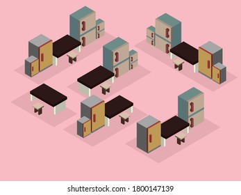 3D Isometric cooking class concept design. Flat vector design.