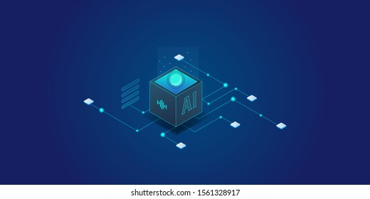 3D, isometric creative concept, Artificial intelligence, AI, Machine learning, Deep Learning, technology background vector illustration