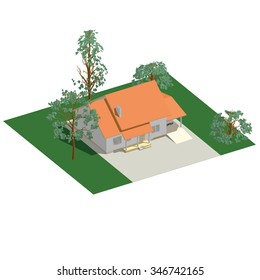 3d isometric creative modern  building. Colorful vector landscape Illustration.