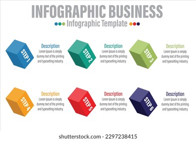 Plantilla de presentación Infográfica 3D Isometric cube Timeline con seis opciones o pasos para presentaciones de negocios, informes financieros, planificación de negocios