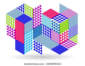3D isometric cubic design vector geometric abstract background, modern city abstraction theme, construction buildings and blocks look like shapes, polygonal style.

