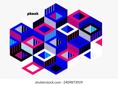 3D isometric cubic design vector geometric abstract background, modern city abstraction theme, construction buildings and blocks look like shapes, polygonal style.
