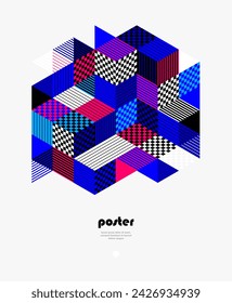 3D isometric cubic design vector geometric abstract background, modern city abstraction theme, construction buildings and blocks look like shapes, polygonal style.