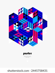 3D isometric cubic design vector geometric abstract background, modern city abstraction theme, construction buildings and blocks look like shapes, polygonal style.