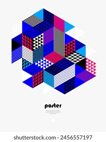 3D isometric cubic design vector geometric abstract background, modern city abstraction theme, construction buildings and blocks look like shapes, polygonal style.