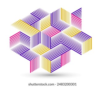 3D isometric cubic design vector geometric abstract background, modern city abstraction theme, construction buildings and blocks look like shapes, polygonal style.