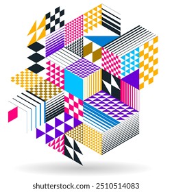 3D isometric cubic design vector geometric abstract background, modern city abstraction theme, construction buildings and blocks look like shapes, polygonal style.