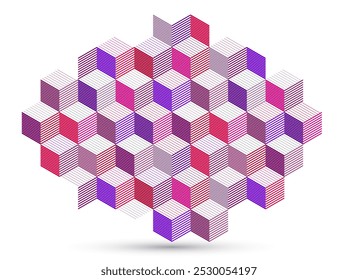 3D isometric cubic design vector geometric abstract background, modern city abstraction theme, construction buildings and blocks look like shapes, polygonal style.