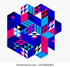 3D isometric cubic design vector geometric abstract background, modern city abstraction theme, construction buildings and blocks look like shapes, polygonal style.