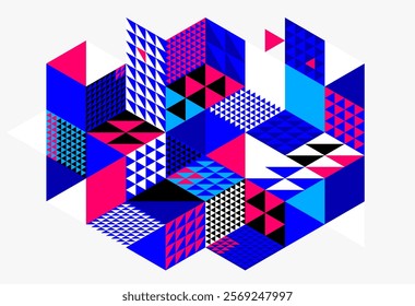 3D isometric cubic design vector geometric abstract background, modern city abstraction theme, construction buildings and blocks look like shapes, polygonal style.