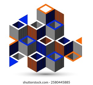 3D isometric cubic design vector geometric abstract background, modern city abstraction theme, construction buildings and blocks look like shapes, polygonal style.