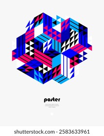 3D isometric cubic design vector geometric abstract background, modern city abstraction theme, construction buildings and blocks look like shapes, polygonal style.