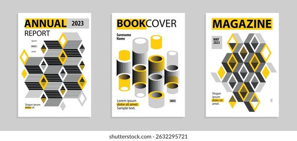 3D isometric cubic design vector geometric abstract backgrounds set, covers and posters with cubes, construction buildings and blocks look like shapes.