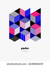 3D isometric cubic design vector geometric abstract background, modern city abstraction theme, construction buildings and blocks look like shapes, polygonal style.