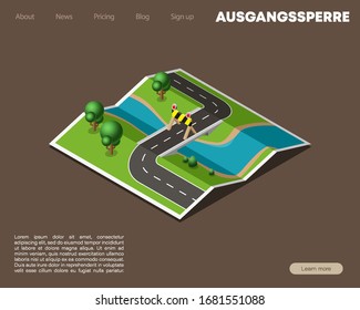 3D Isometric curfew map navigation, lockdown point marker isometry, quarantine drawing schema