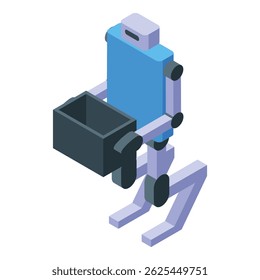 3d isometric delivery robot holding an open box