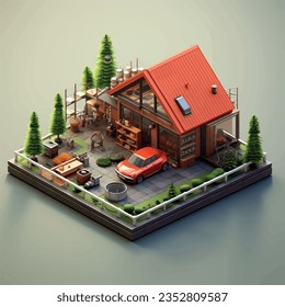3d isometric design of car garage